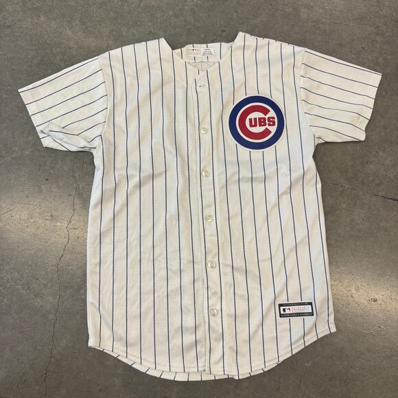 Vintage Y2k Chicago Cubs Pinstripe White Blue Mlb Baseball Youth Large Jersey - Picture 2 of 5